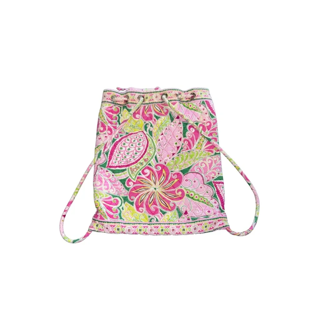 Vera Bradley Pinwheel Pink Quilted Cotton Drawstring Cinch Backpack